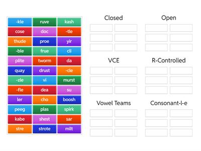  6 Syllable Types Sort