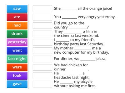 Past Simple Irregular Verbs Match Up