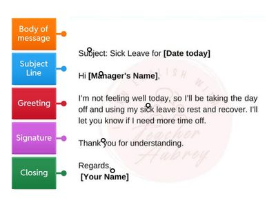 Parts of an email - Sick leave