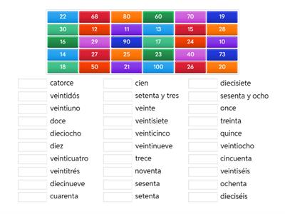Match-Up: Spanish Numbers 10-100