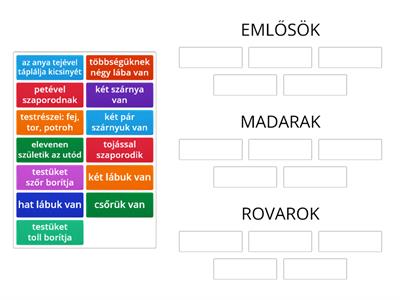 Állatok jellemzői