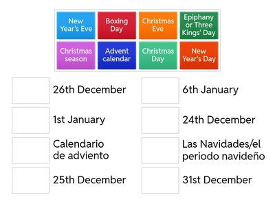 Christmas calendar vocabulary