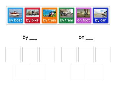 Sorting prepositions with types of transport (GG2, Unit 7.1)