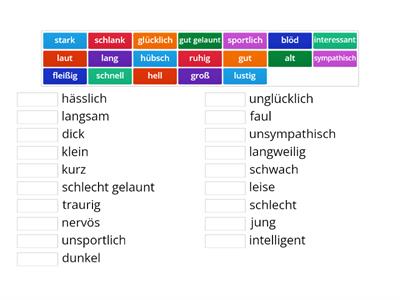 Quiz- Gegenteile Aussehen und Charaktereigenschaften