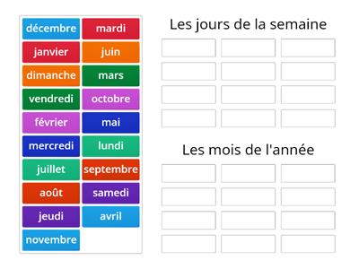 Les jours de la semaine et les mois de l'année