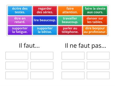 Au lycée : Il faut... & Il ne faut pas... - Talents 1. Leçon 6.