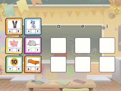 complete the word with the missing letter and match to its correct vowel 