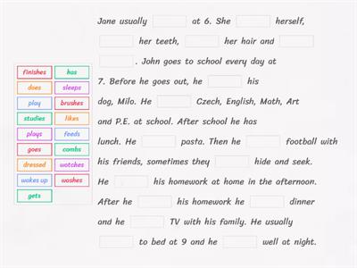 Present simple - daily routine - 3rd person singular