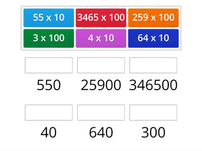 Match up multiply by 10 and 100