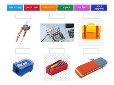 Match the words with the school things.