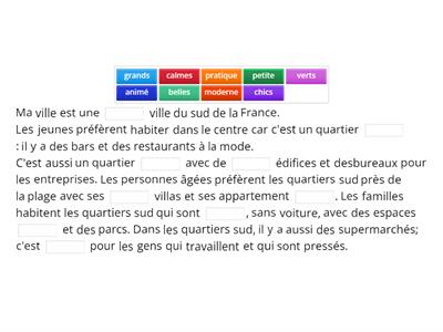 Adjectifs pour décrire la ville