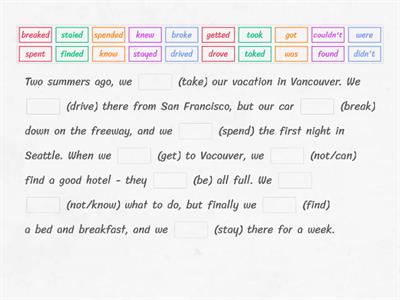 Regular and Irregular verbs Cloze paragraph