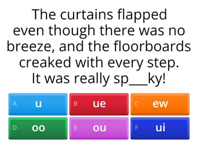 Spelling quiz /oo/ <u> <ue> <ew> <oo> <ou> <ui>