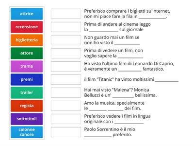 Lessico Cinema & Film - Italiano - Inserisci la parola mancante