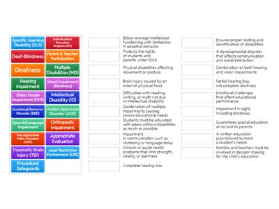 SPED Vocabulary Matching Game
