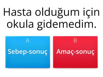 Aşağıdaki cümleleri sebep-sonuç/amaç-sonuç bakımından inceleyerek doğru cevabı işaretleyiniz.