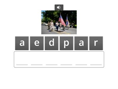 WordWall:  Memorial Day Unscramble