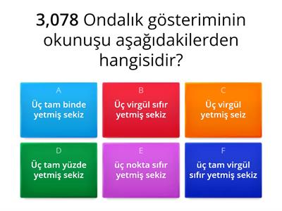 5. sınıf Matematik ondalık gösterim