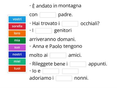 AGGETTIVI POSSESSIVI  cloze