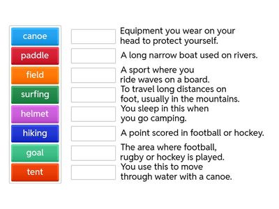 SPORTS VOCABULARY – MATCHING EXERCISE