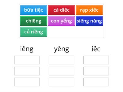 Kết quả trò chơi Sắp xếp nhóm có vần iêng, yêng, iêc