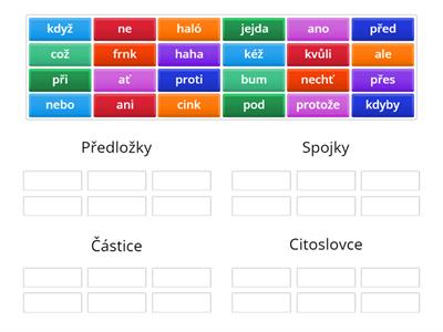 Předložky, spojky, částice, citoslovce