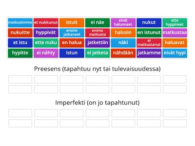 Verbit, aikamuodot, preesens ja imperfekti.