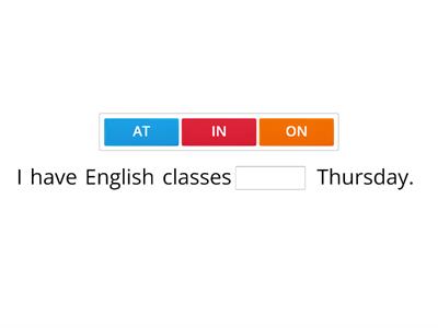 Prepositions of time (in, on, at)