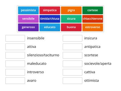 Aggettivi per descrivere il carattere: trova il contrario