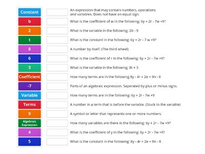 Vocabulary - Algebraic Expressions