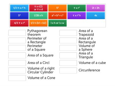 Formulas of Area, Volume and Perimeter