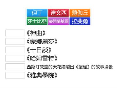 各畫家及文學作家的作品配對