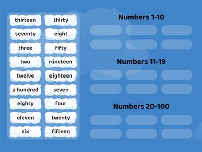 Numbers - groups | 1-10, 10-19, 20-100