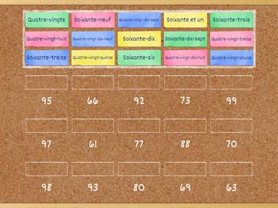 Les nombres ( 60-99) - Abbinamenti