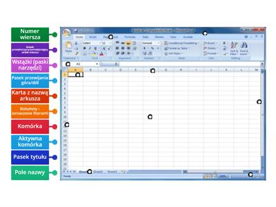  MS EXCEL - okno programu - klasa 6 sprawdzian