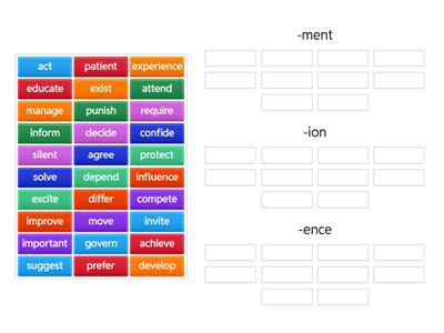 Gateway B1 - -ment, -ion, -ence noun suffixes