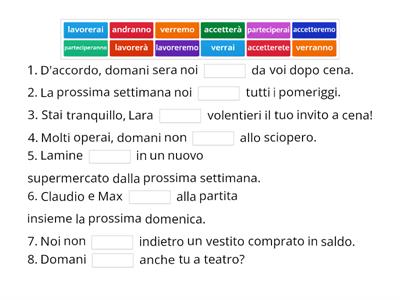 A2- FUTURO SEMPLICE: inserisci il verbo adatto.