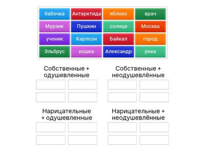 Выполните сортировку имен существительных по группам