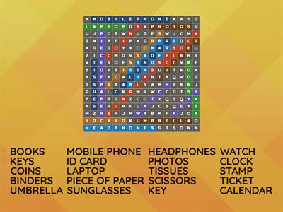 Everyday objects wordsearch