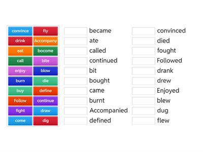 matching regular and irregular verb 