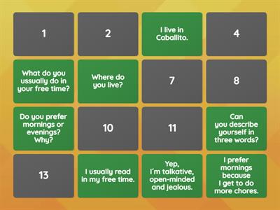 Memory Game: Personal questions