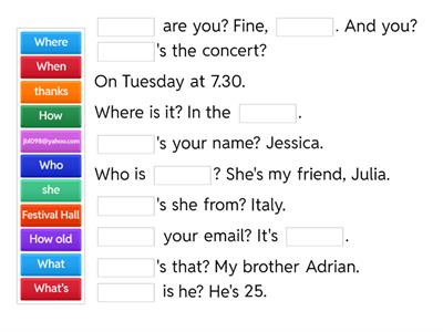 English File Grammar Bank Page 95 Question Words Cloze