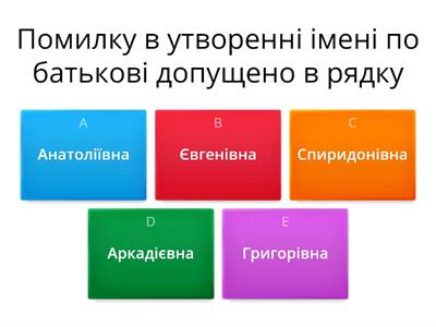 Вікторина до теми "Утворення імен по батькові"