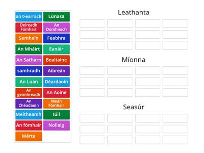 Laethanta na Seachtaine, Míonna agus Seasúr