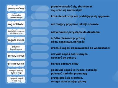 "Byk i róg" Wyrażenia o znaczeniu przenośnym. 