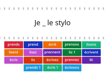 Conjugaison 1: écrire, lire, prendre.