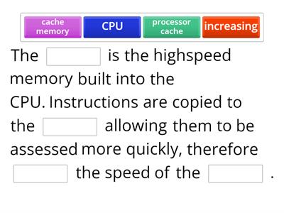 CPU, ALU, Processor Cache and Fetch-execute cycle (1-4) missing word.