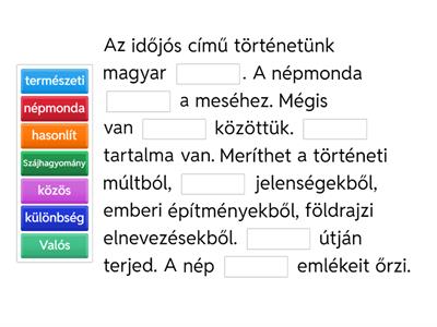 Időjós: népmonda fogalmának ismétlése