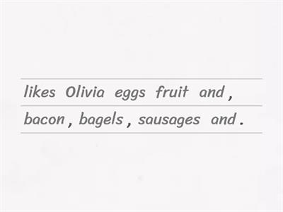 British food - crack the code + Olivia's breakfast - unscramble the sentences. 