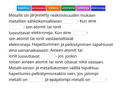 Metallien hapettuminen ja pelkistyminen